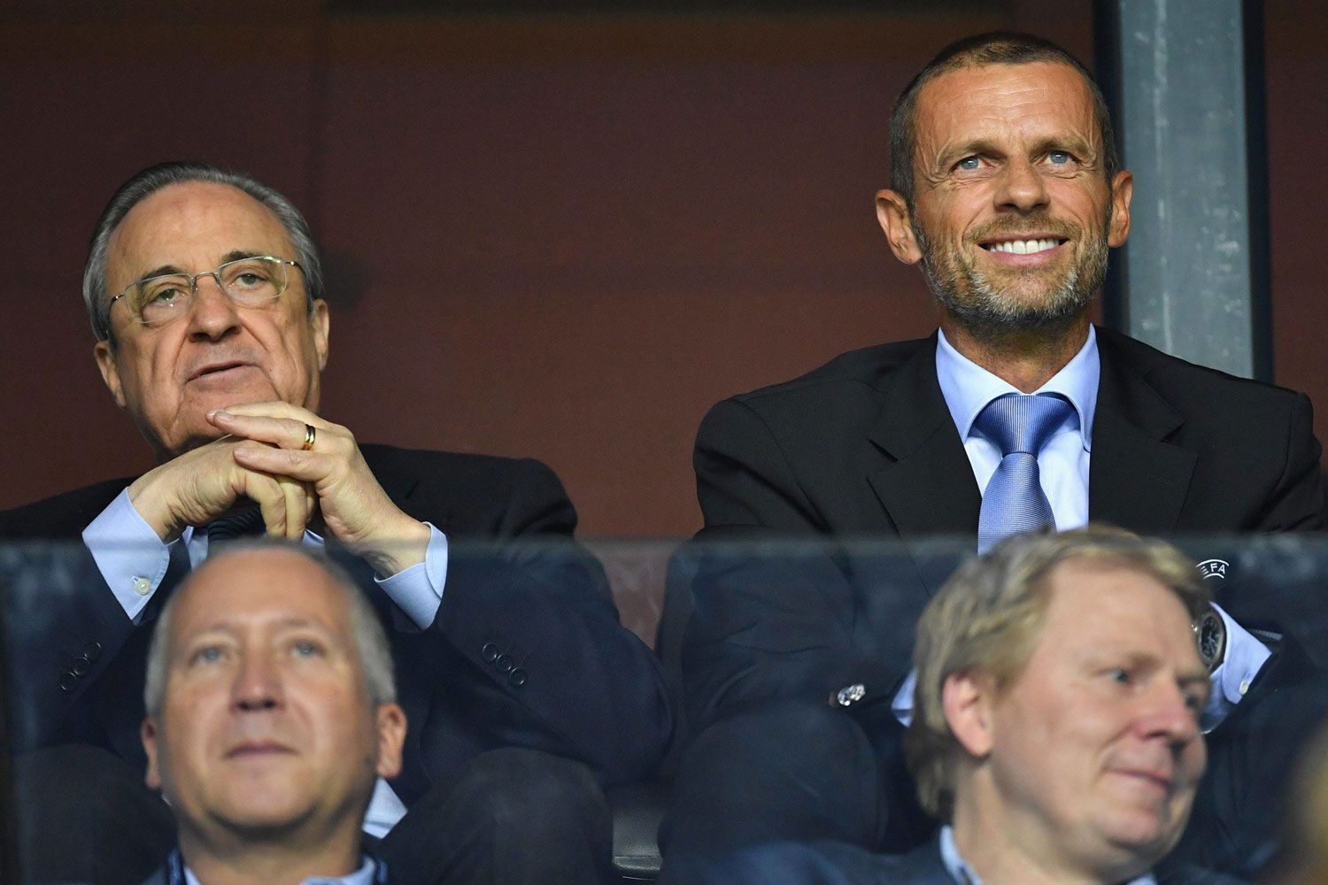 Ceferin and Perez sit together during the Champions League final.