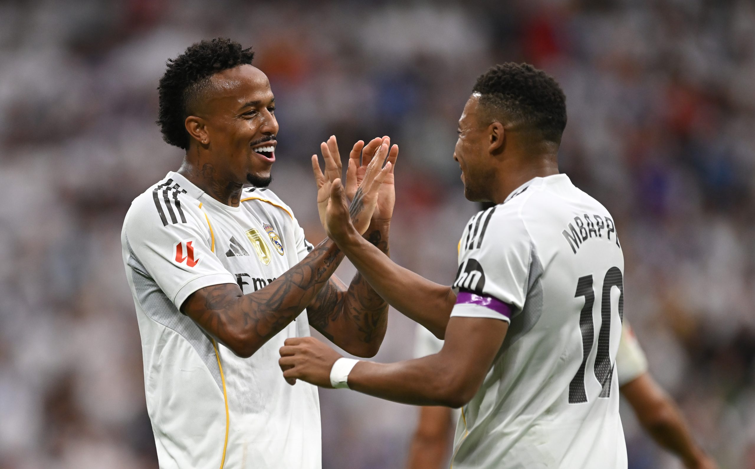 Militao and Mbappe celebrate: the goalscorers against Espanyol.