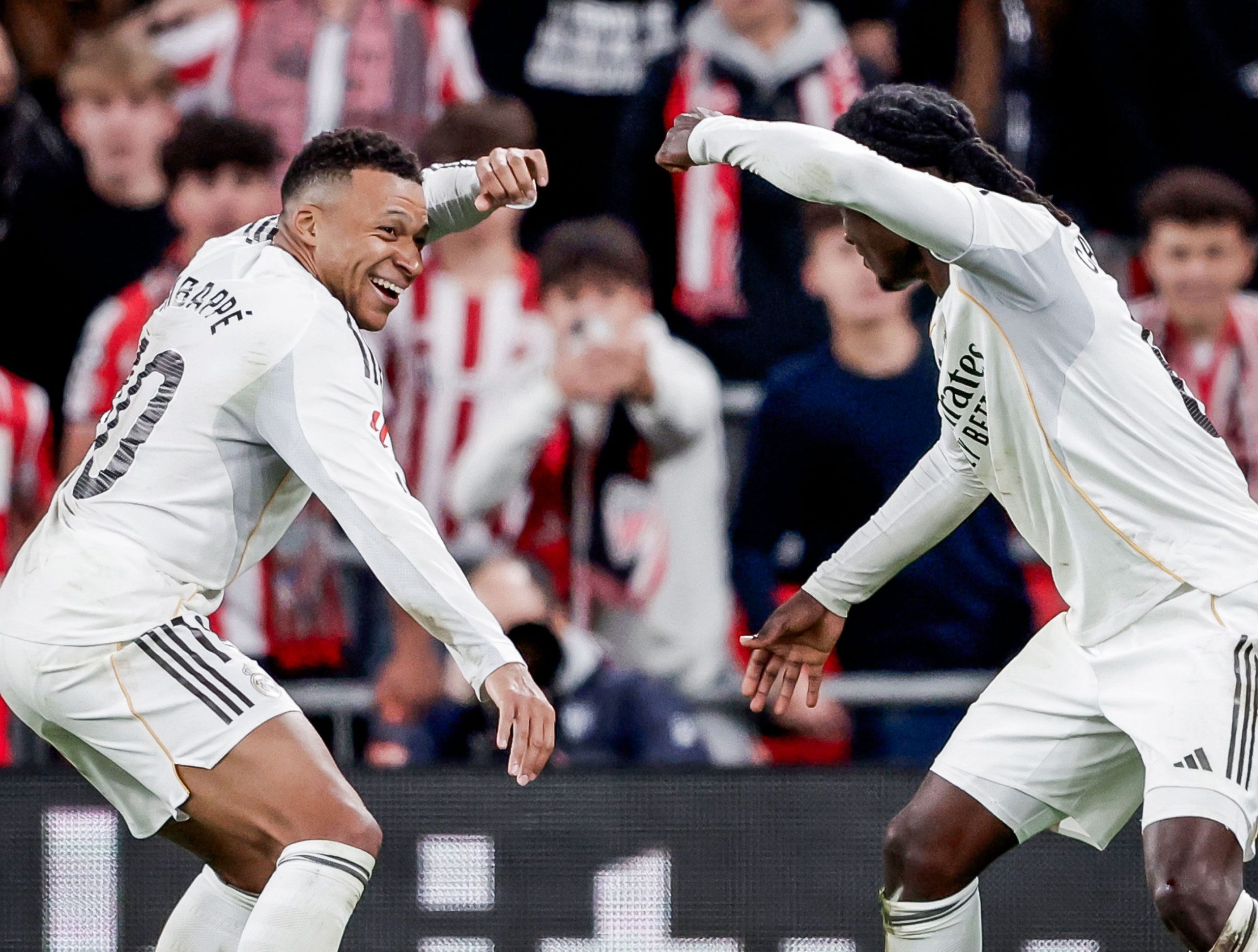 Mbappe and Camavinga celebrate their second goal.