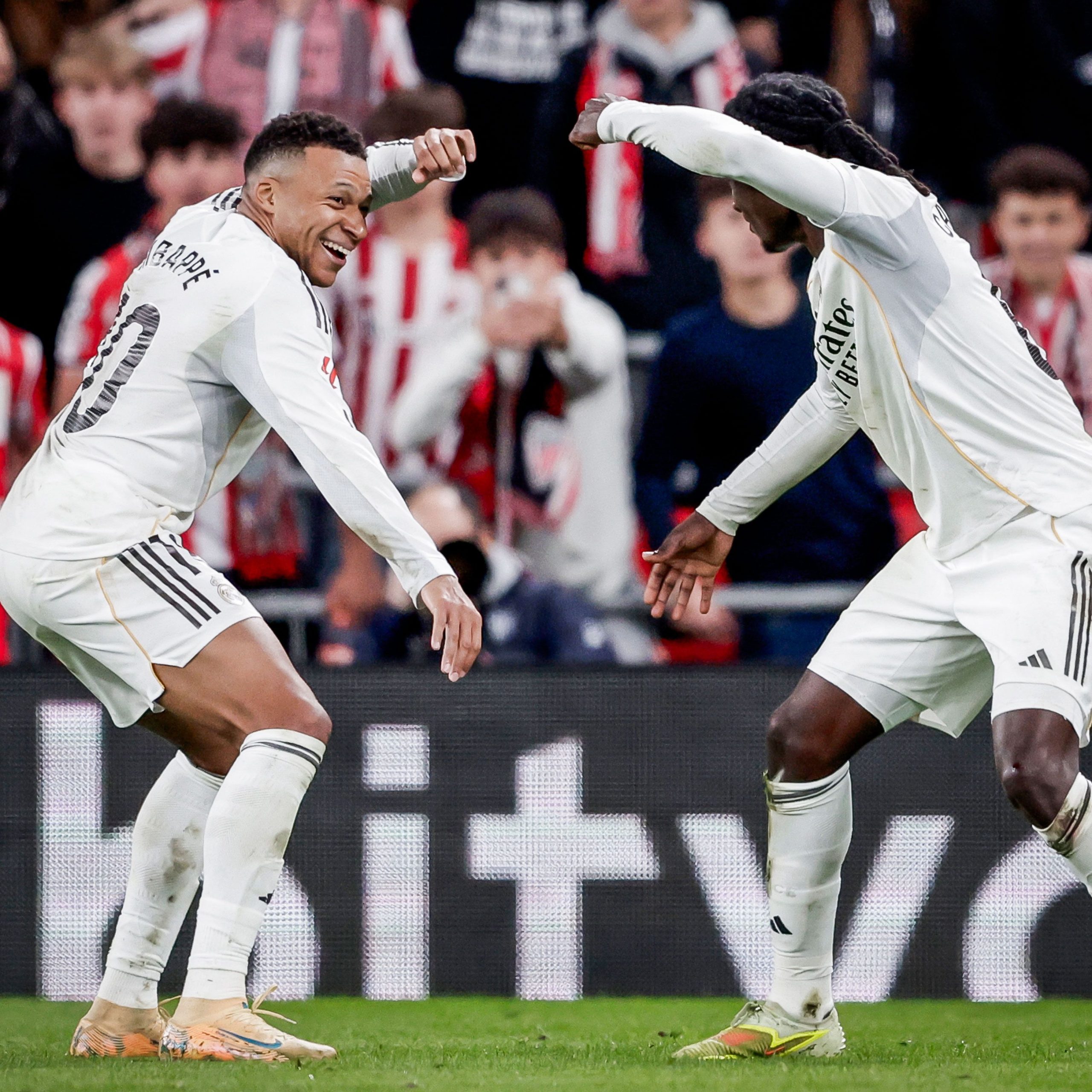Mbappe and Camavinga celebrate their second goal.